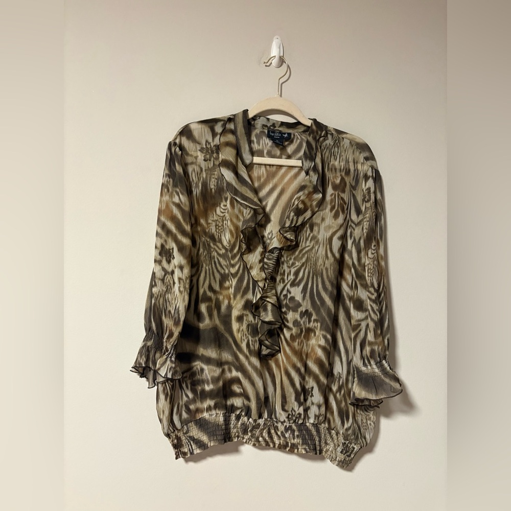 Ivy Chic Womens Animal Print Blouse 3X